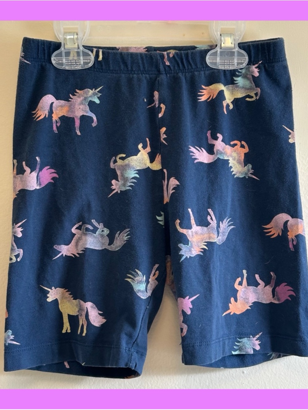 Girls' Navy Unicorn Print Bike Shorts
